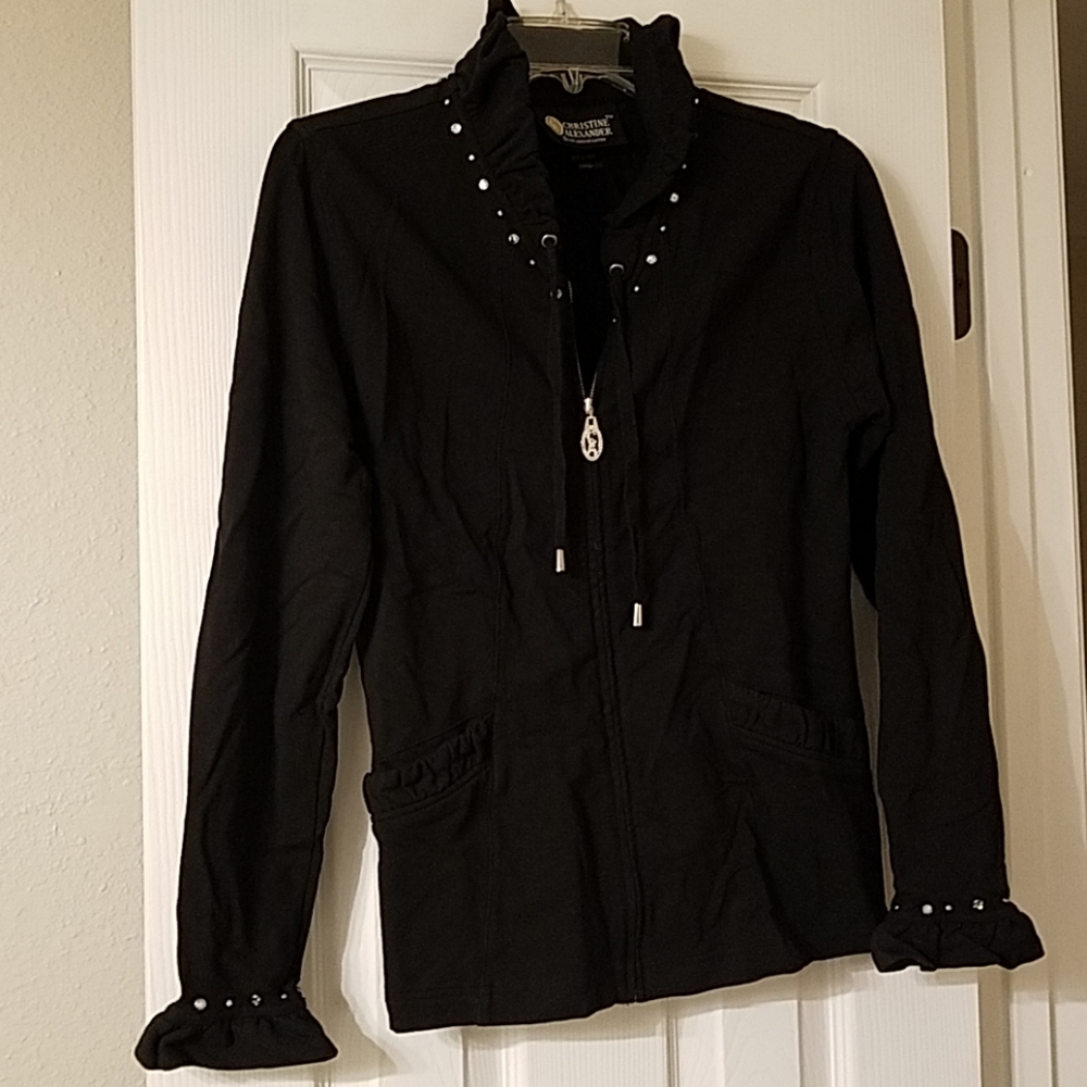 New Christine Alexander Black Rhinestone Zip-up
